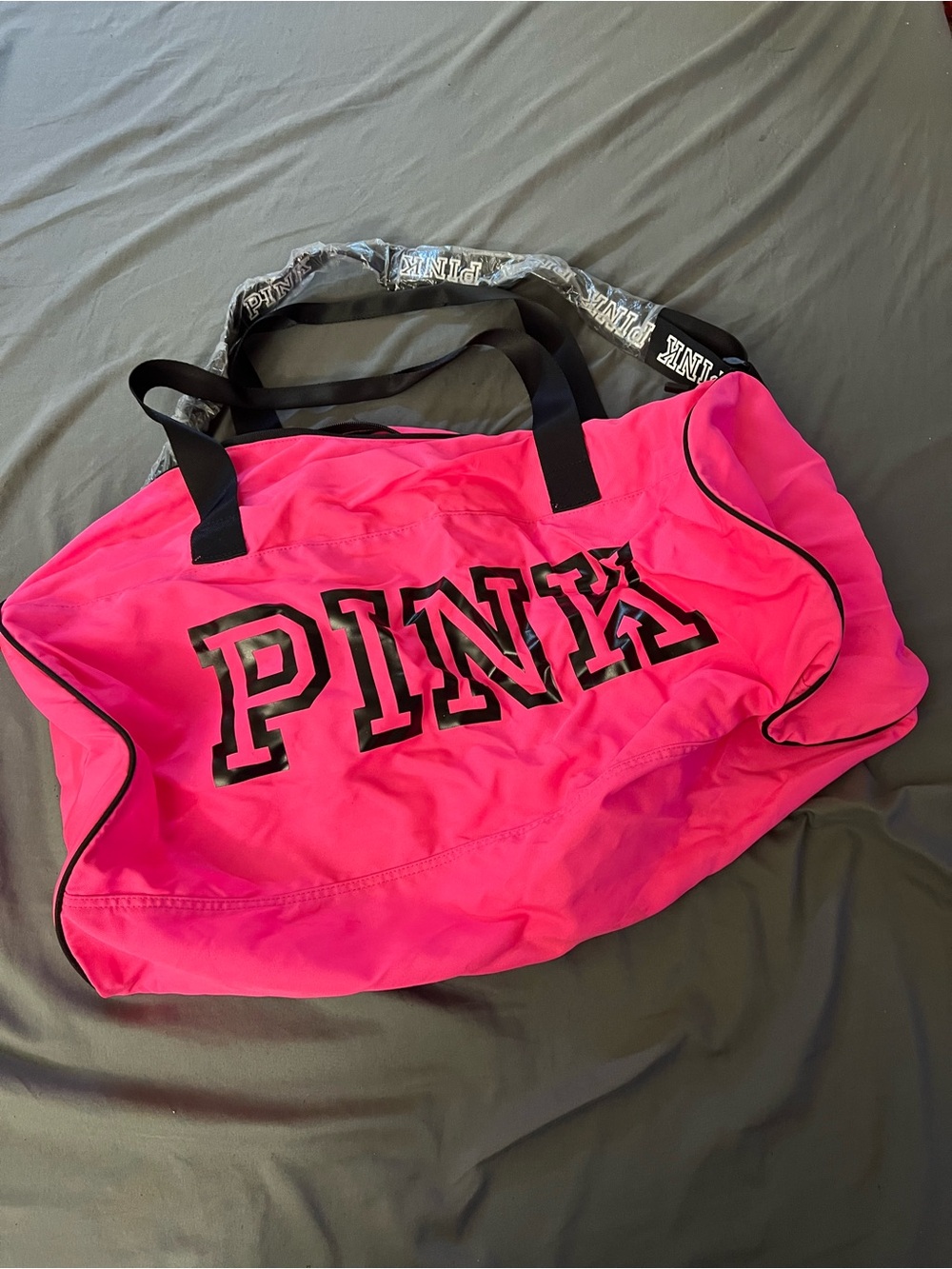 PINK Victoria's Secret Neon Pink Logo Travel Duffel